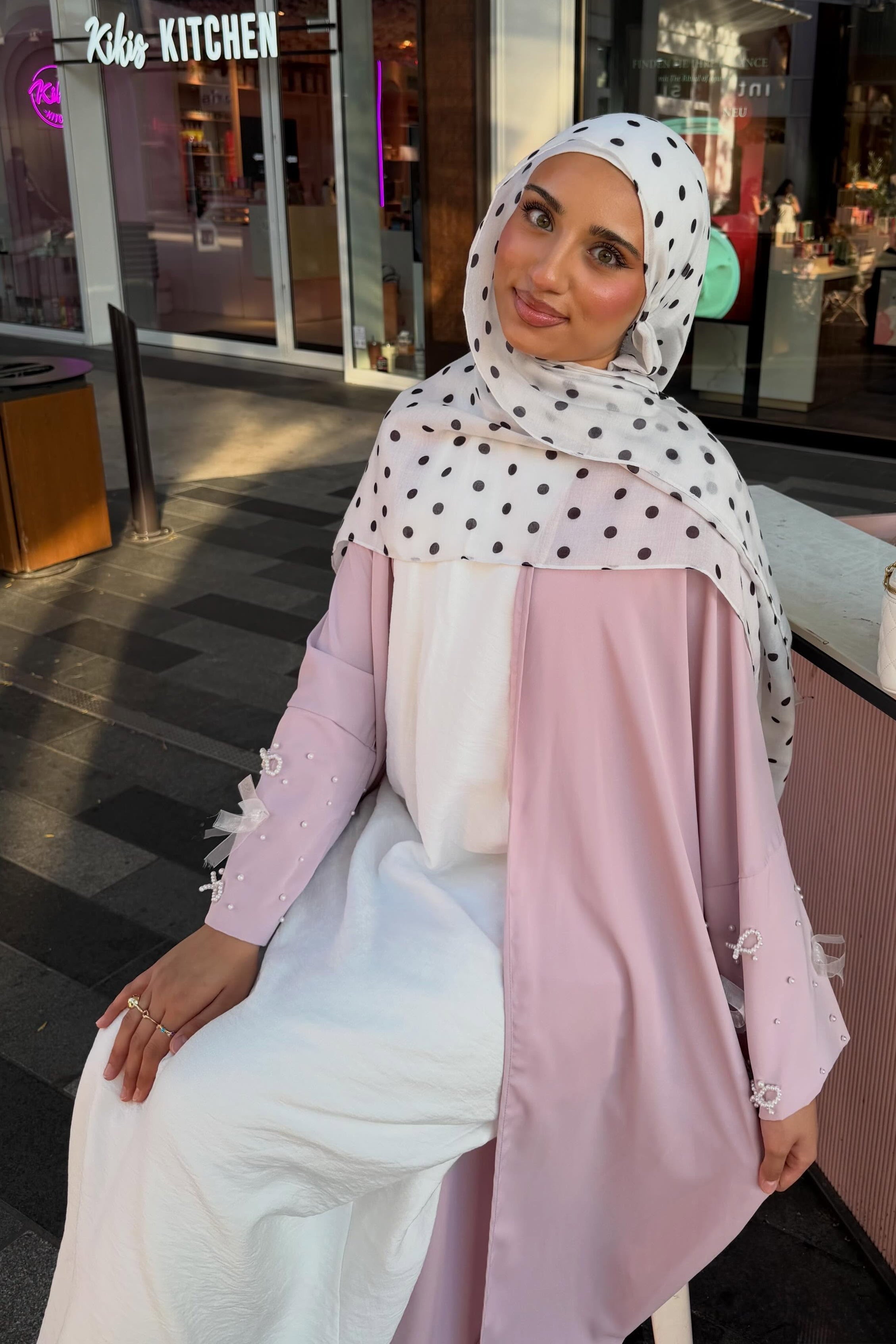Mila Pearl Bow Embellished Open Abaya