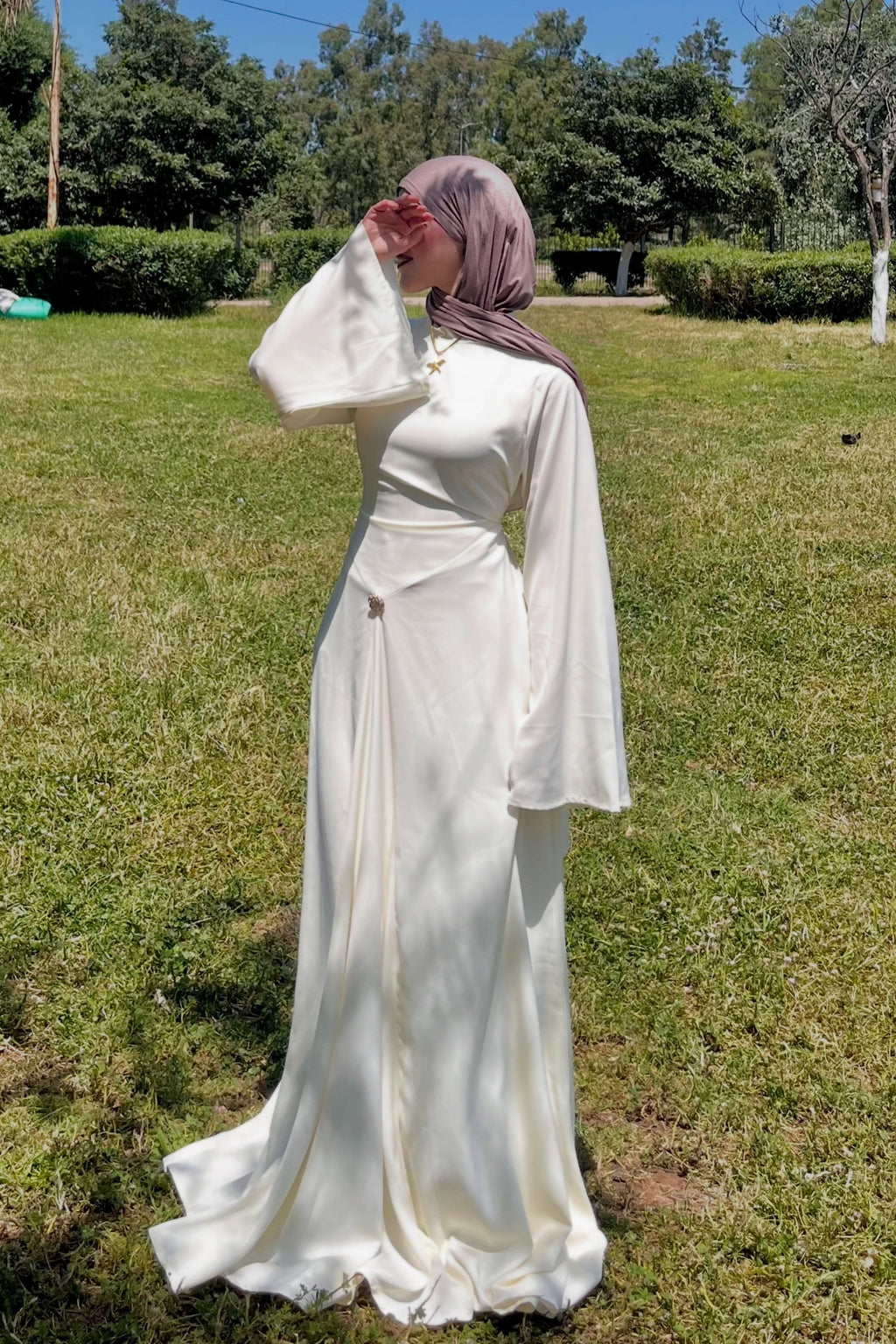 Nadia Satin Flare Sleeve Maxi