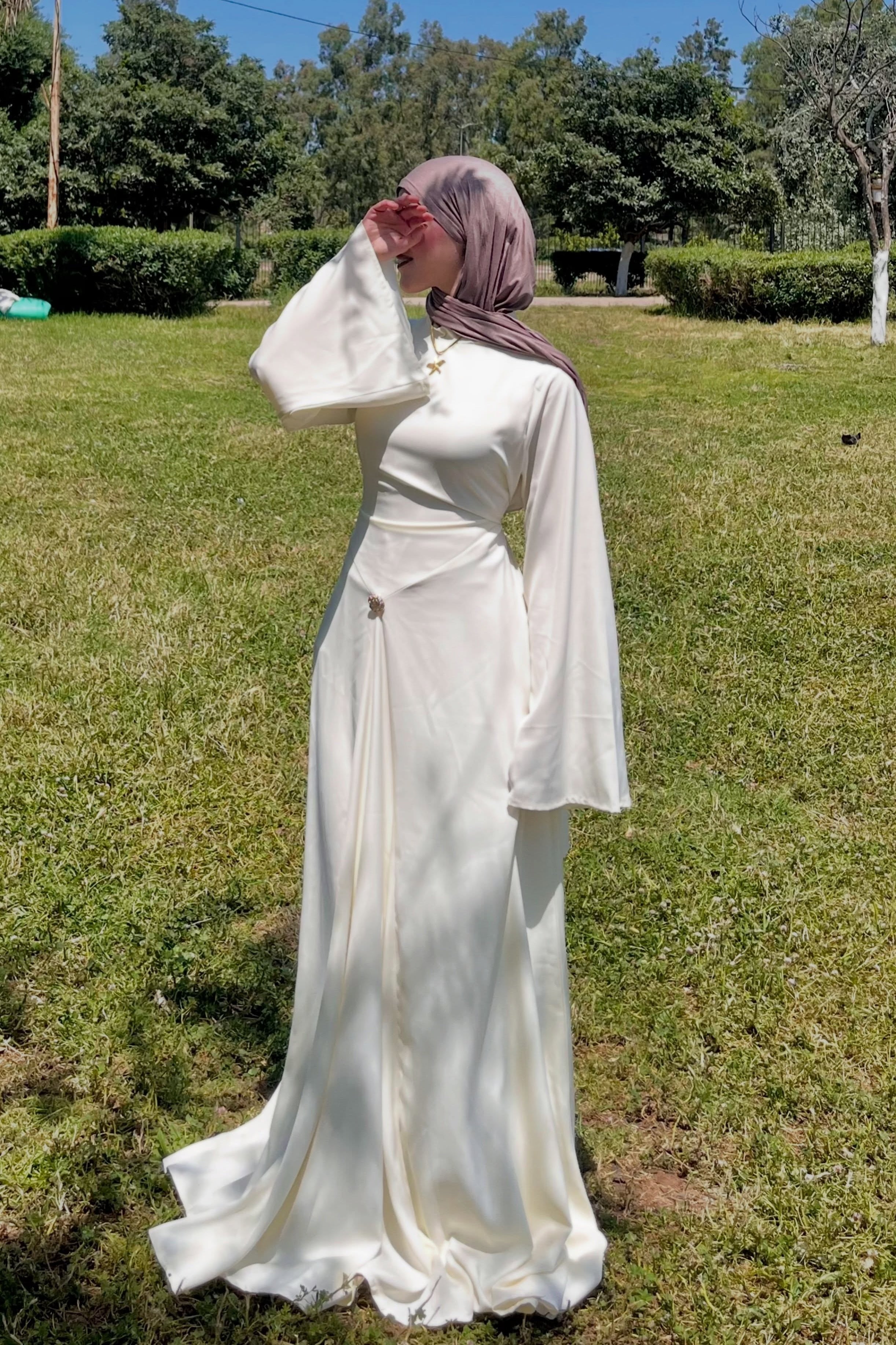 Nadia Satin Flare Sleeve Maxi