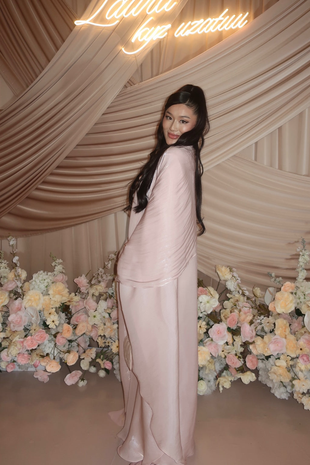 Dania Open Front Flowy Cape Satin Maxi Dress