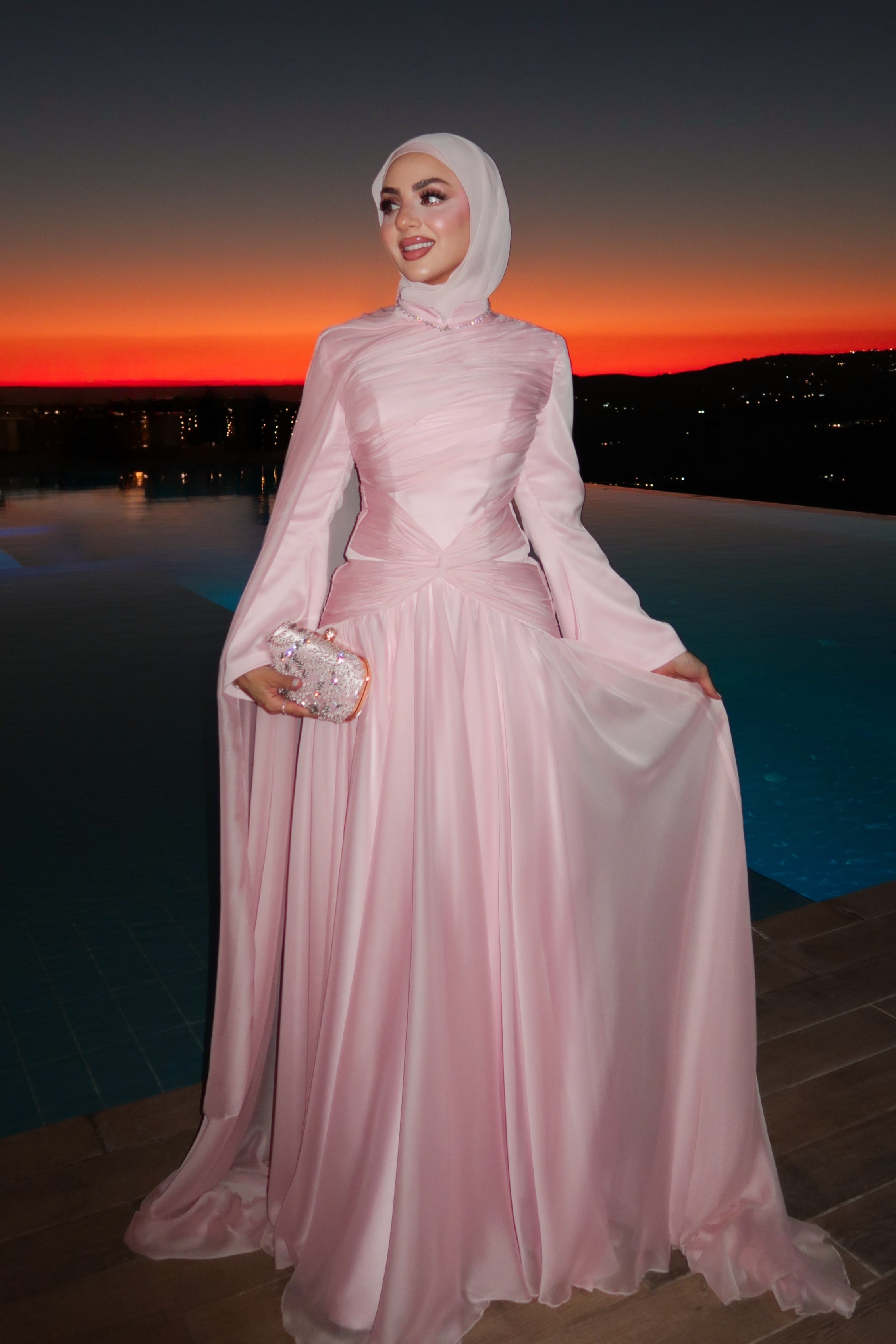 Yara Draped Twist Chiffon Gown