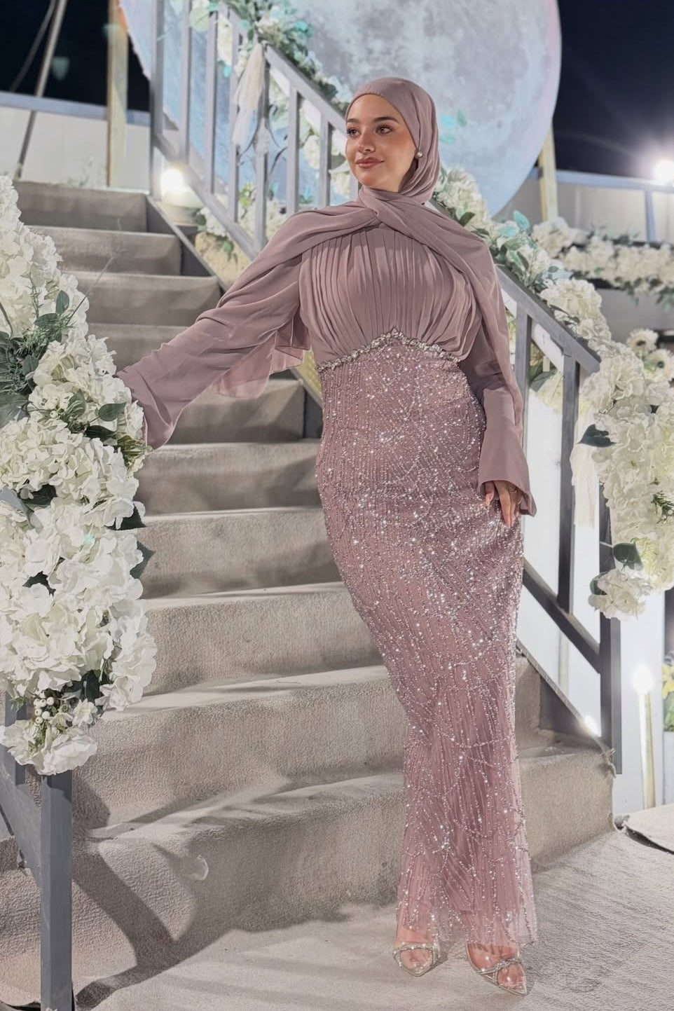 Nurah Pleated Shimmer Maxi Dress