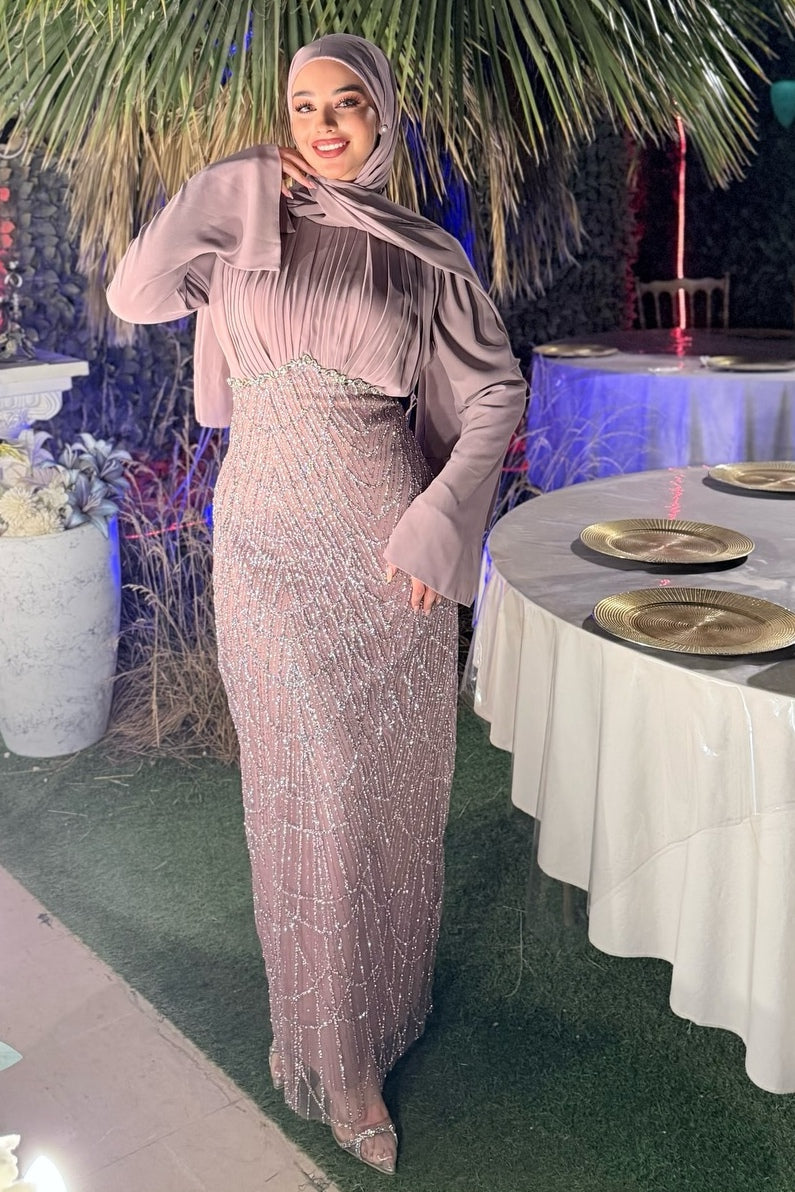 Nurah Pleated Shimmer Maxi Dress