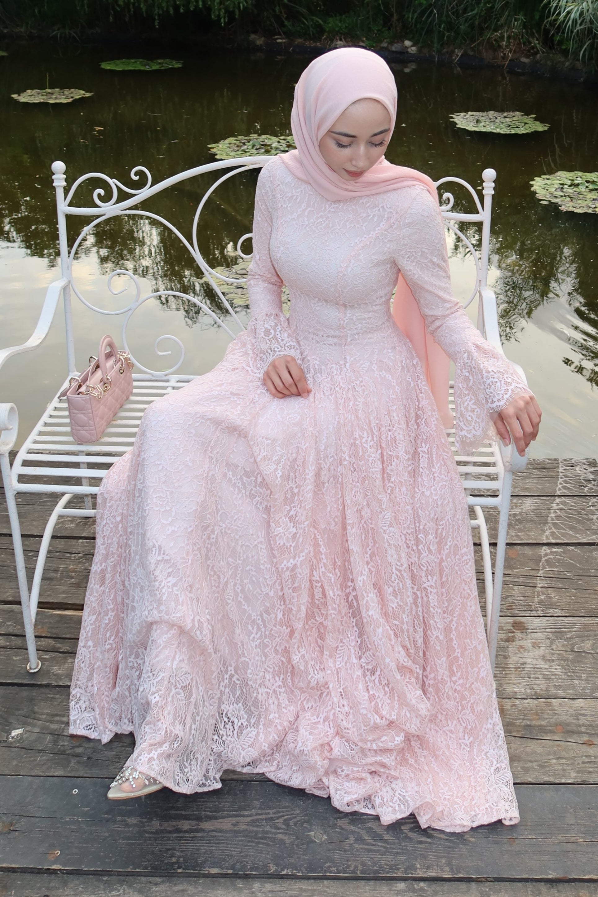 Zahra Full Lace Flare Sleeve Ball Gown