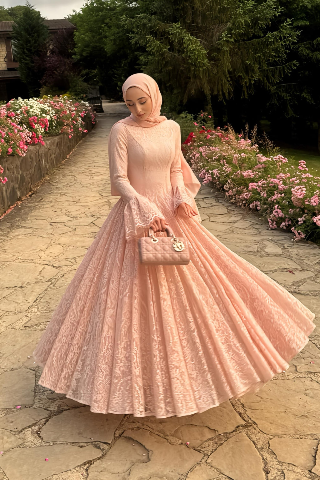 Zahra Full Lace Flare Sleeve Ball Gown