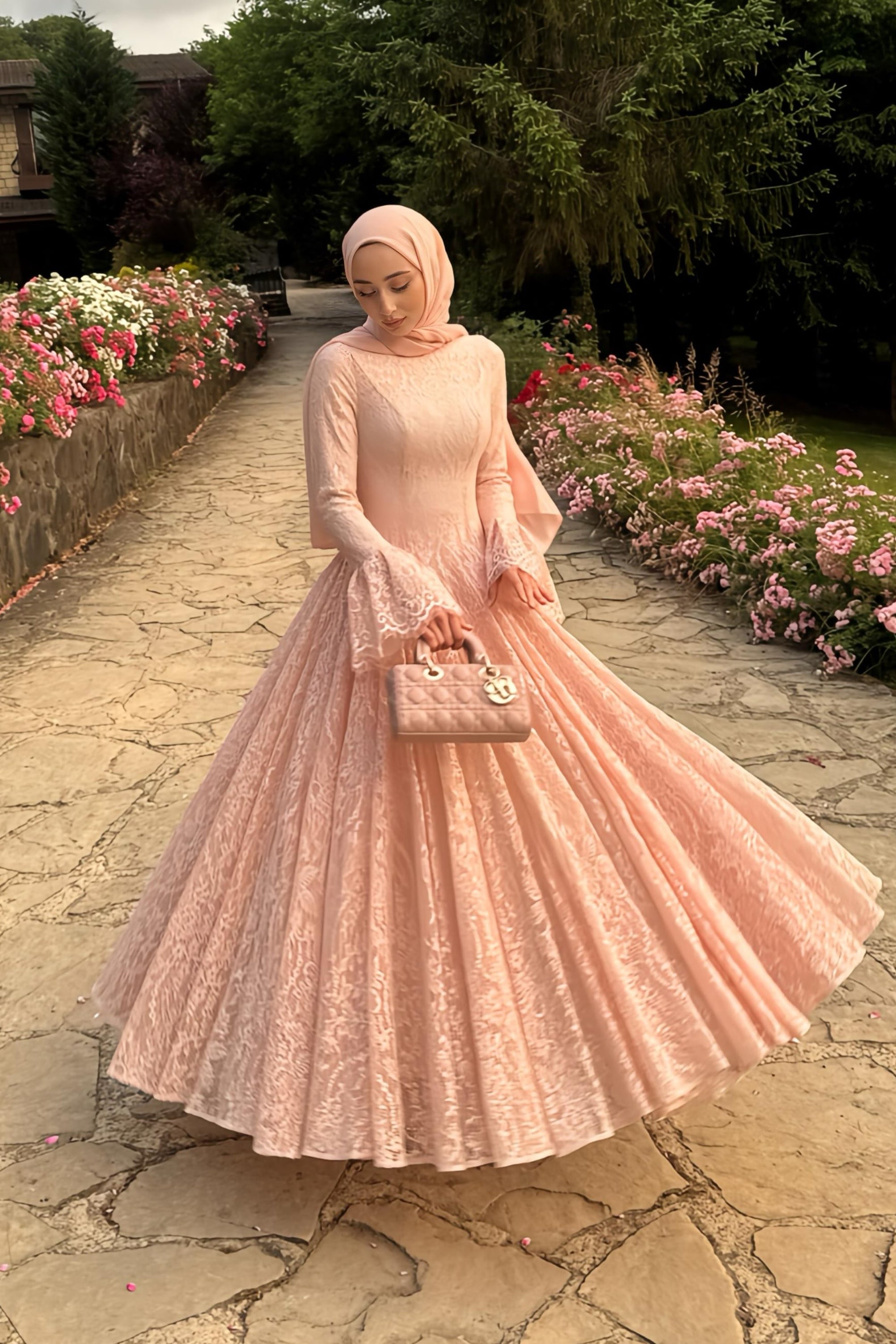 Zahra Full Lace Flare Sleeve Ball Gown