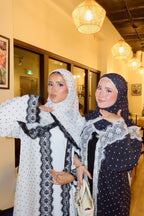 Nadia Lace‑Trimmed Polka‑Dot Abaya Set-Black