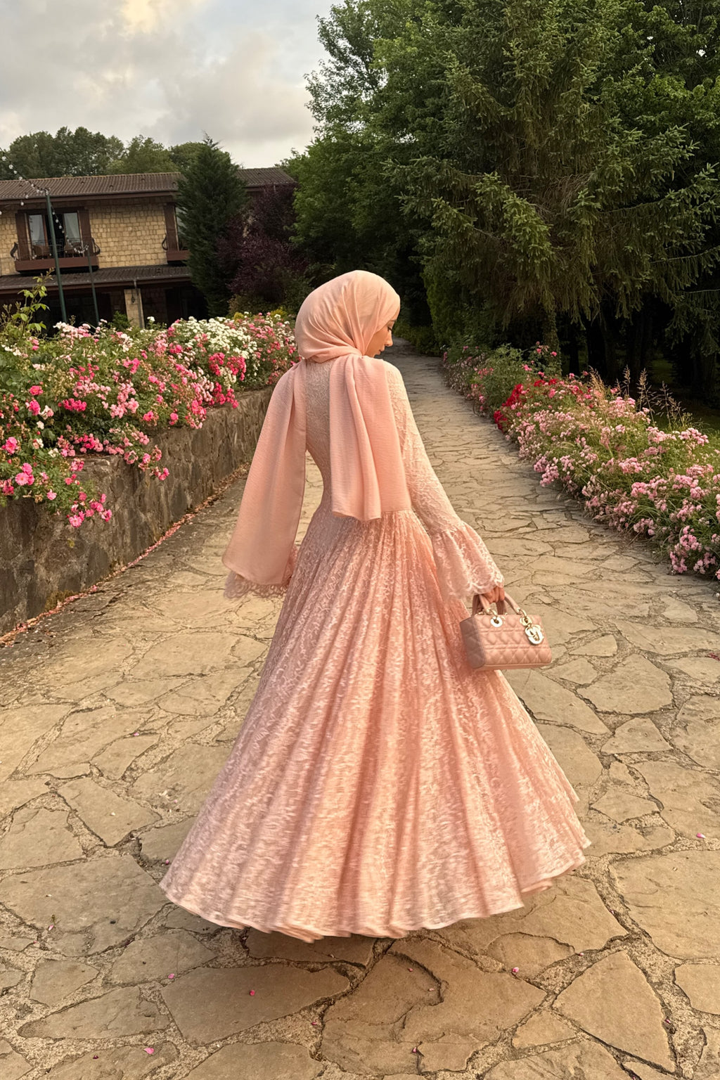 Zahra Full Lace Flare Sleeve Ball Gown