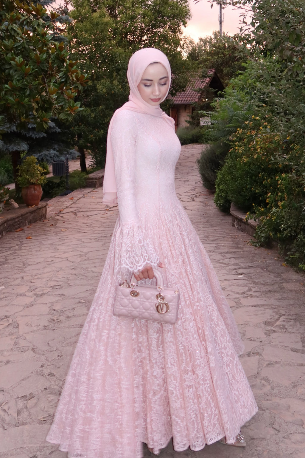 Zahra Full Lace Flare Sleeve Ball Gown