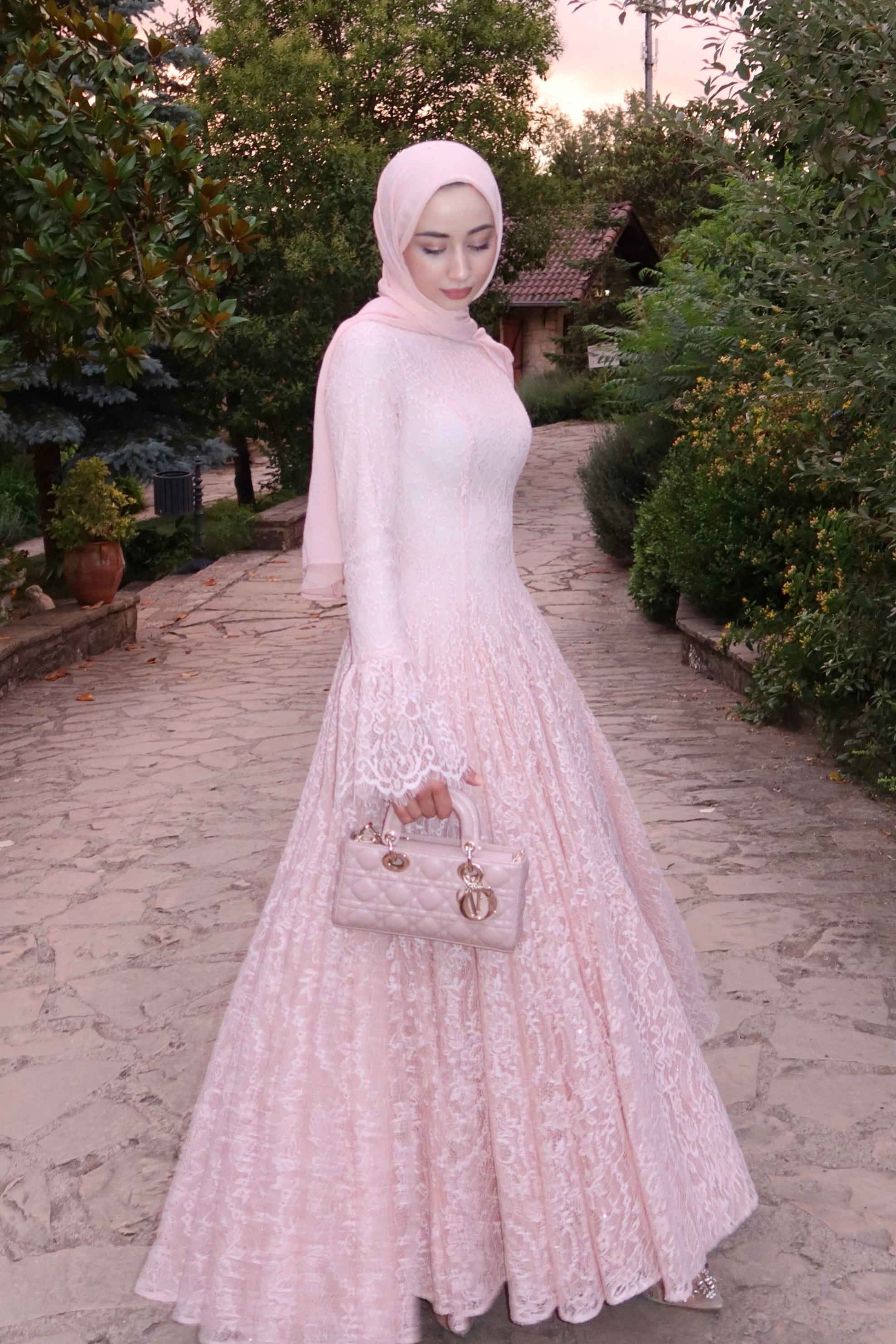 Zahra Full Lace Flare Sleeve Ball Gown