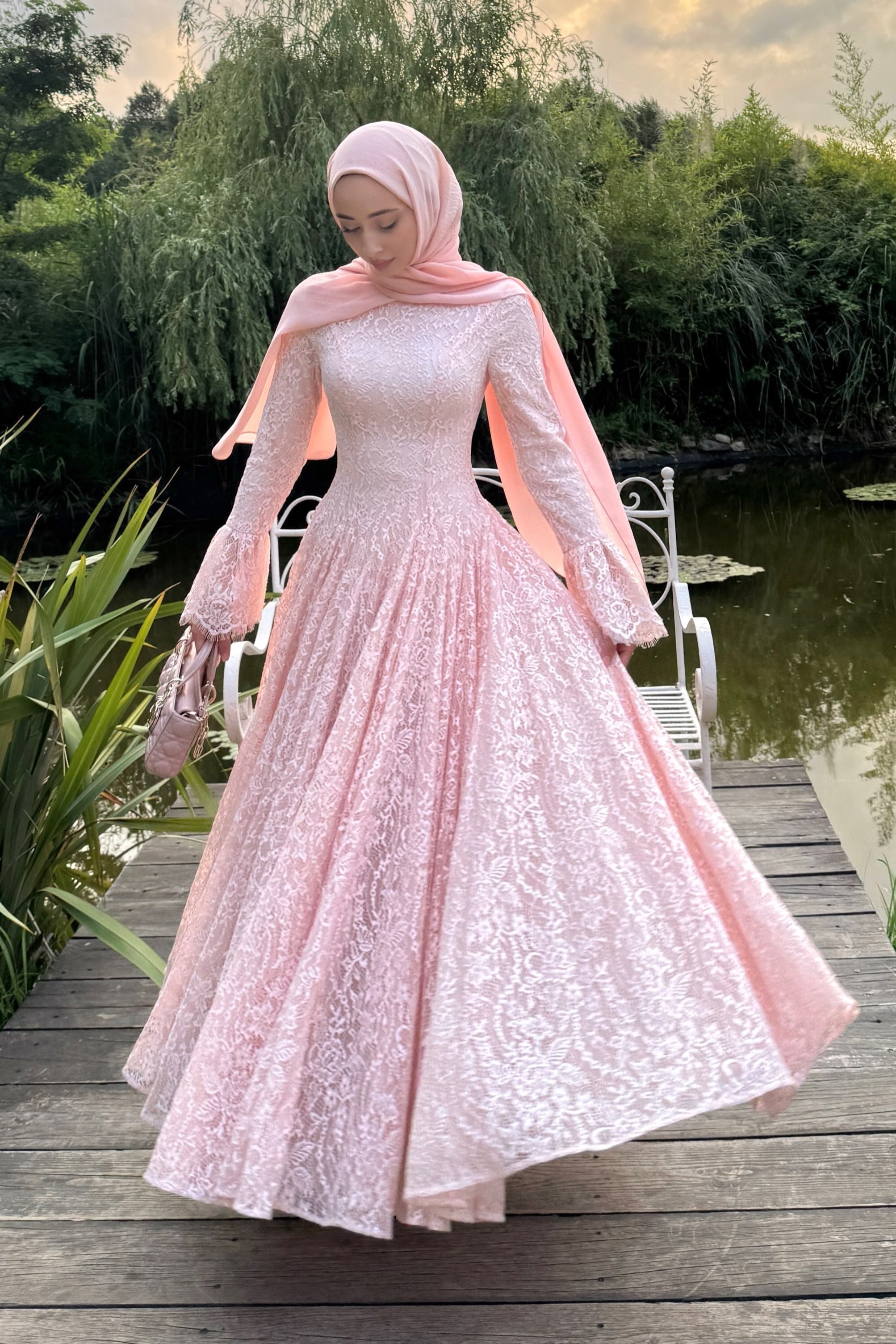 Zahra Full Lace Flare Sleeve Ball Gown