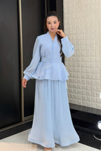 Elena Peplum Pleated Skirt Two Piece Set-Blue