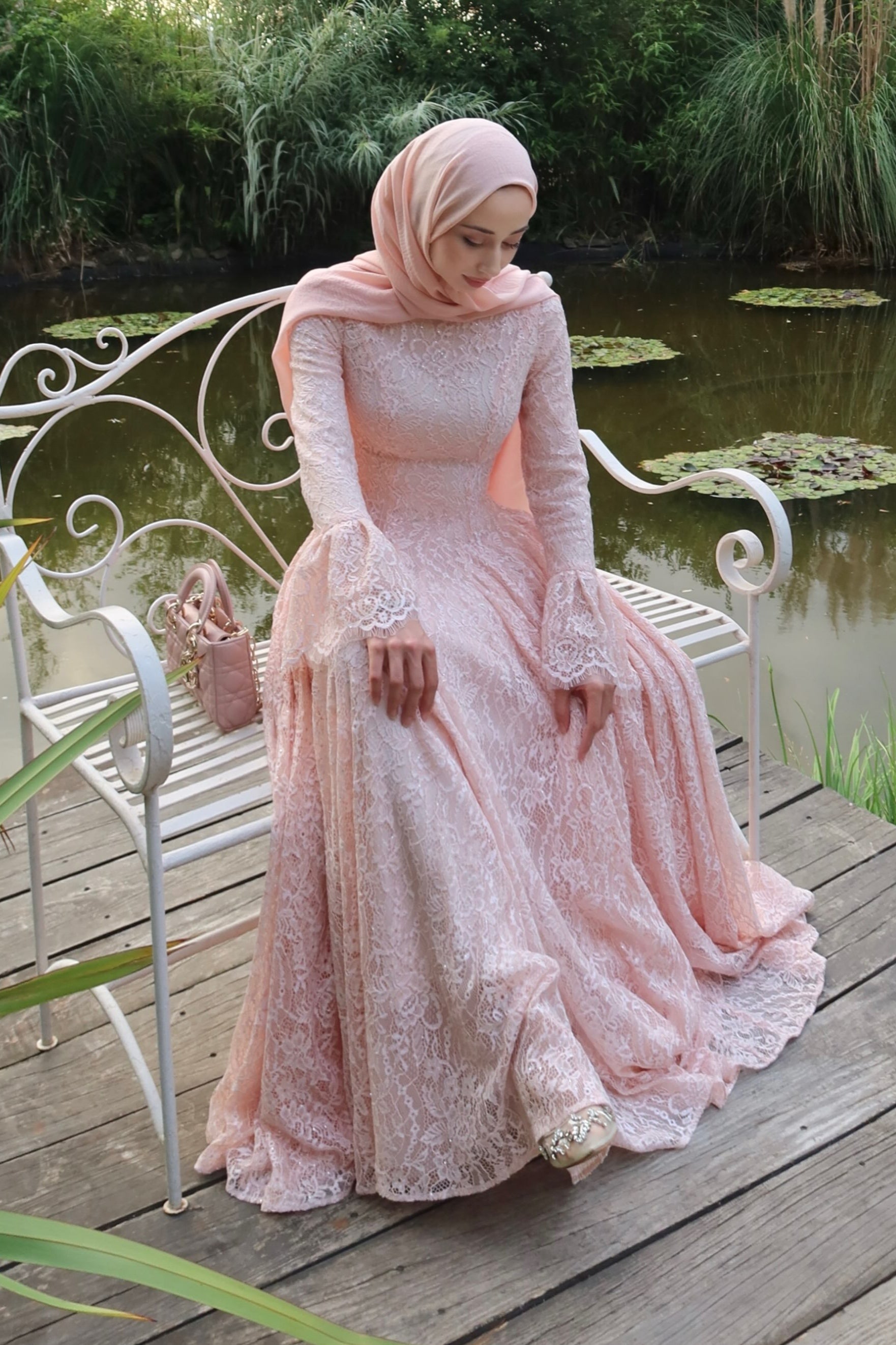 Zahra Full Lace Flare Sleeve Ball Gown