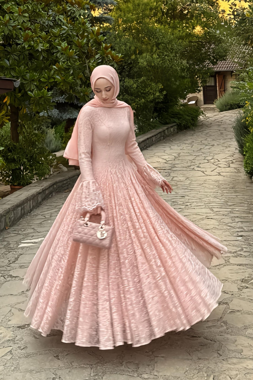 Zahra Full Lace Flare Sleeve Ball Gown