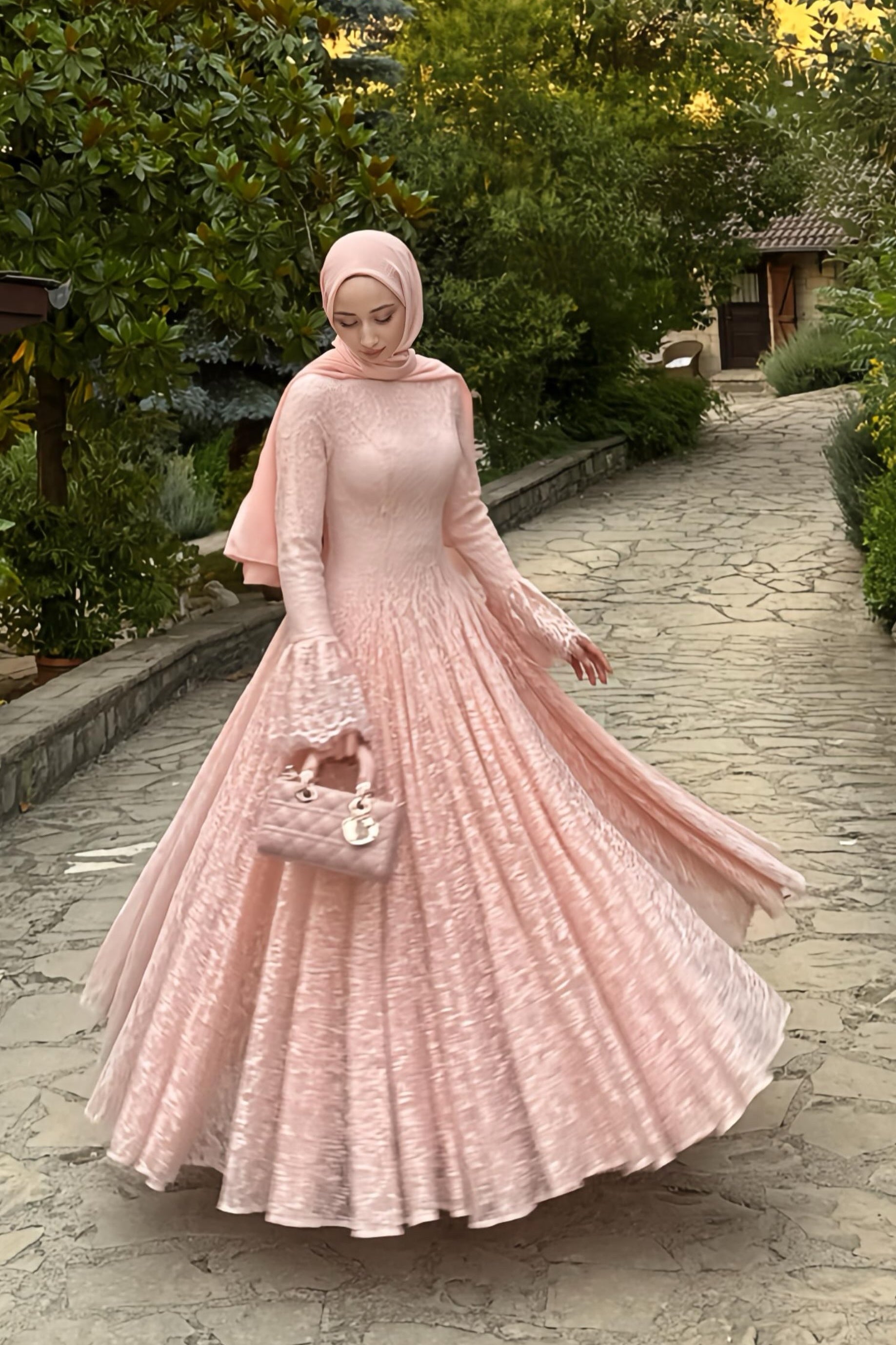 Zahra Full Lace Flare Sleeve Ball Gown