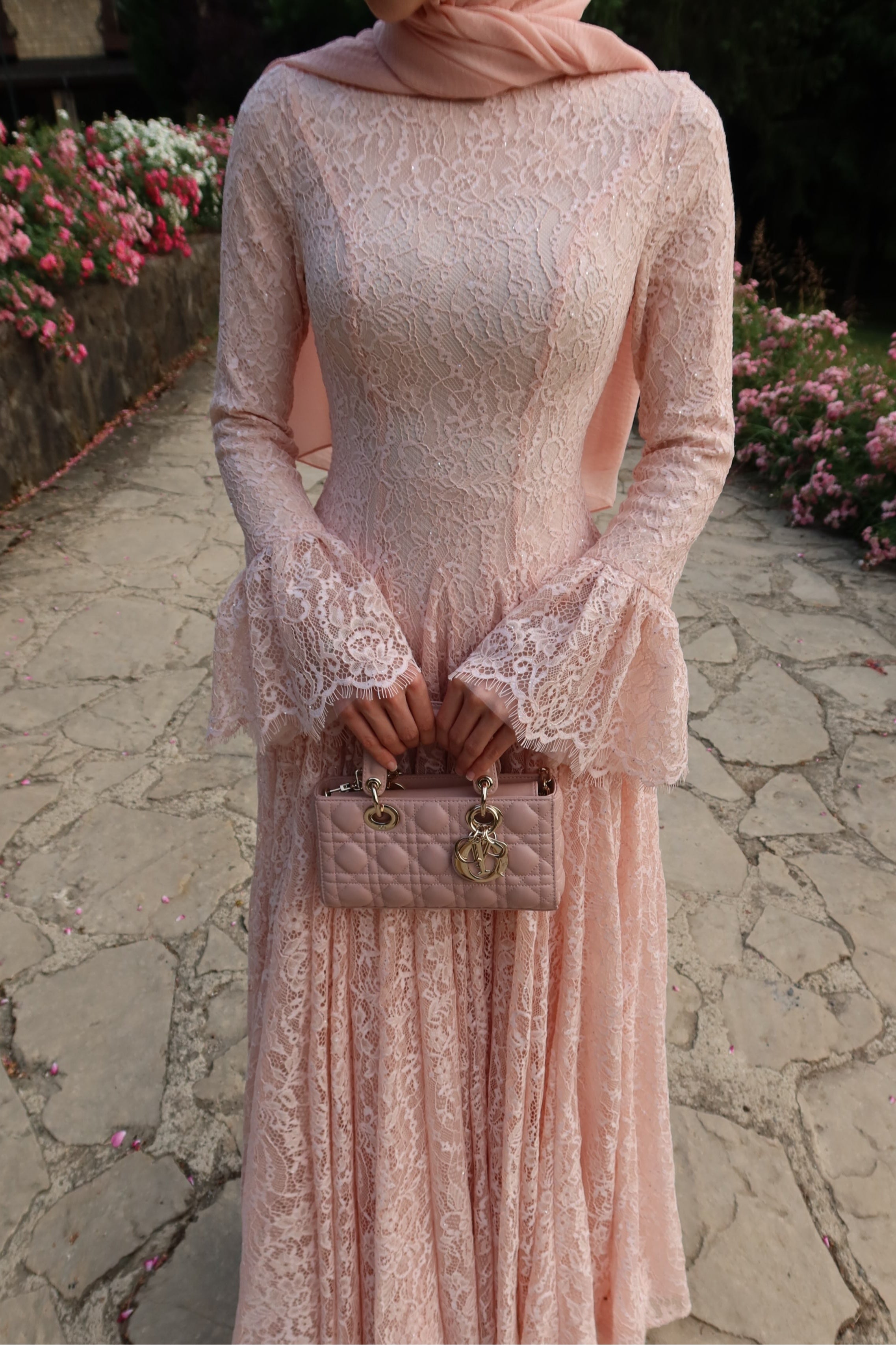 Zahra Full Lace Flare Sleeve Ball Gown
