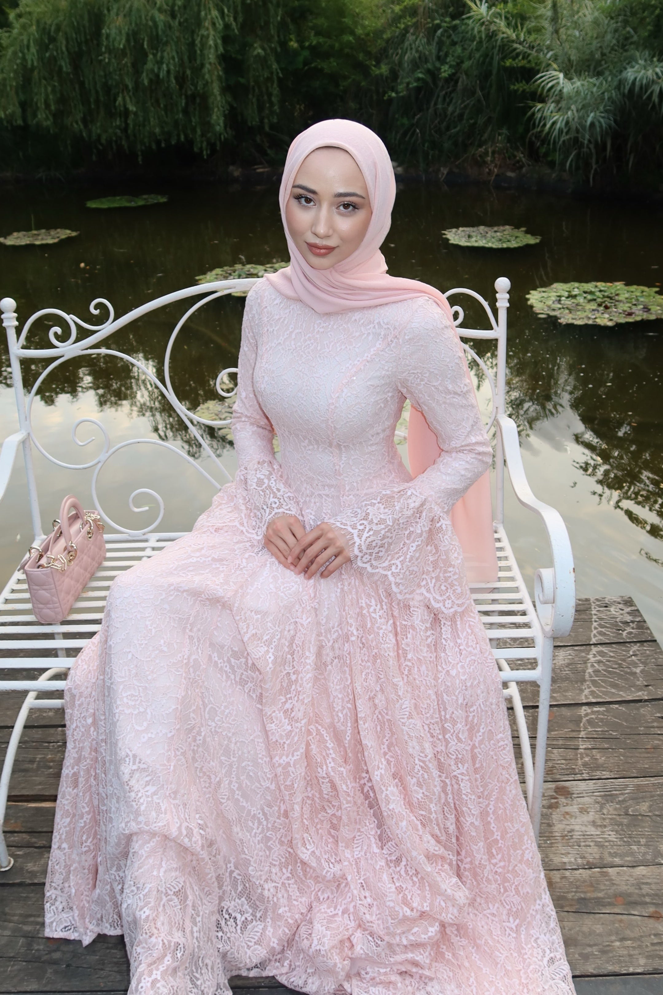 Zahra Full Lace Flare Sleeve Ball Gown