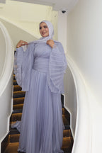 Safa Wrap Pleated Flare Sleeve Maxi Dress