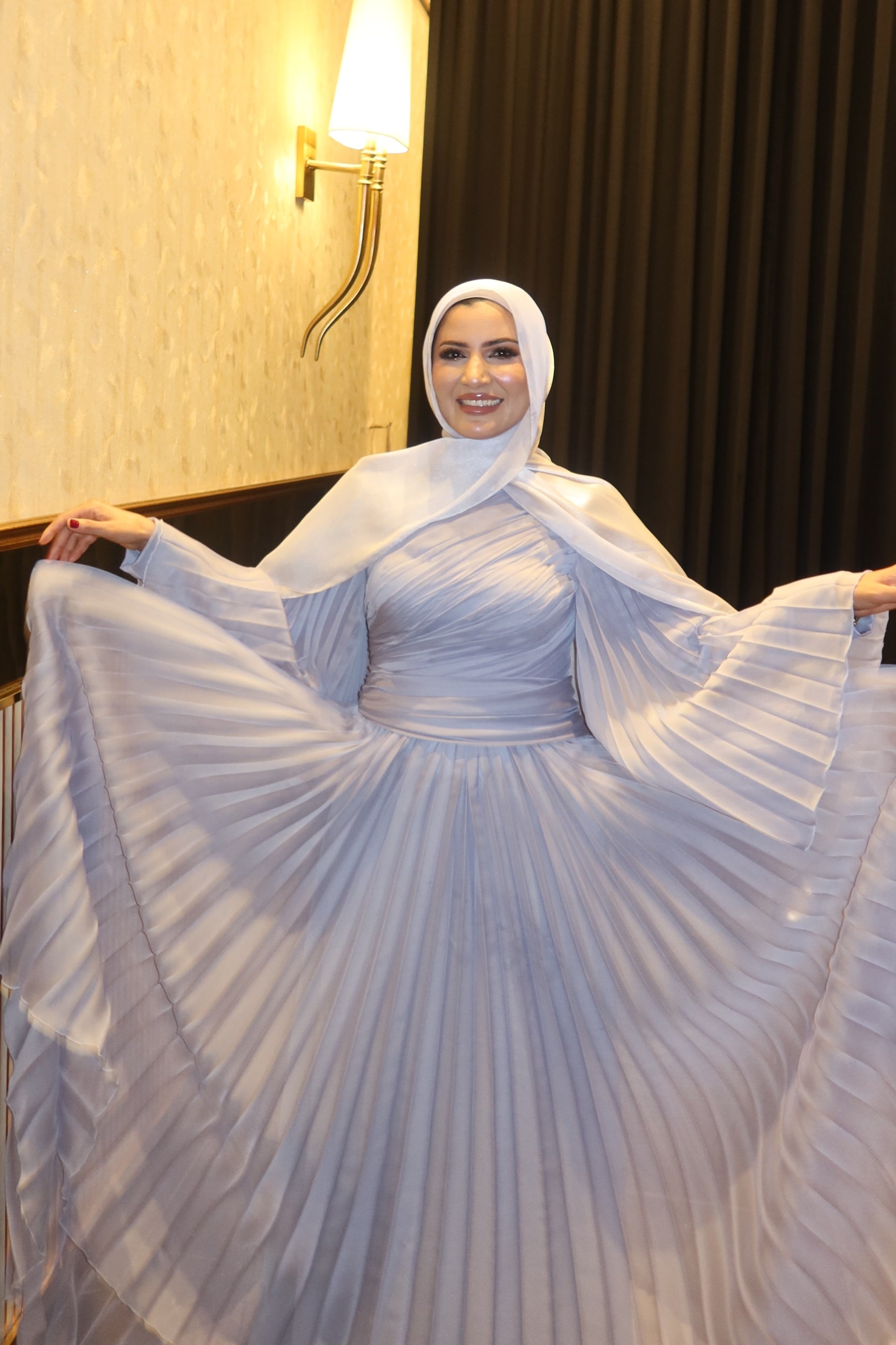 Safa Wrap Pleated Flare Sleeve Maxi Dress