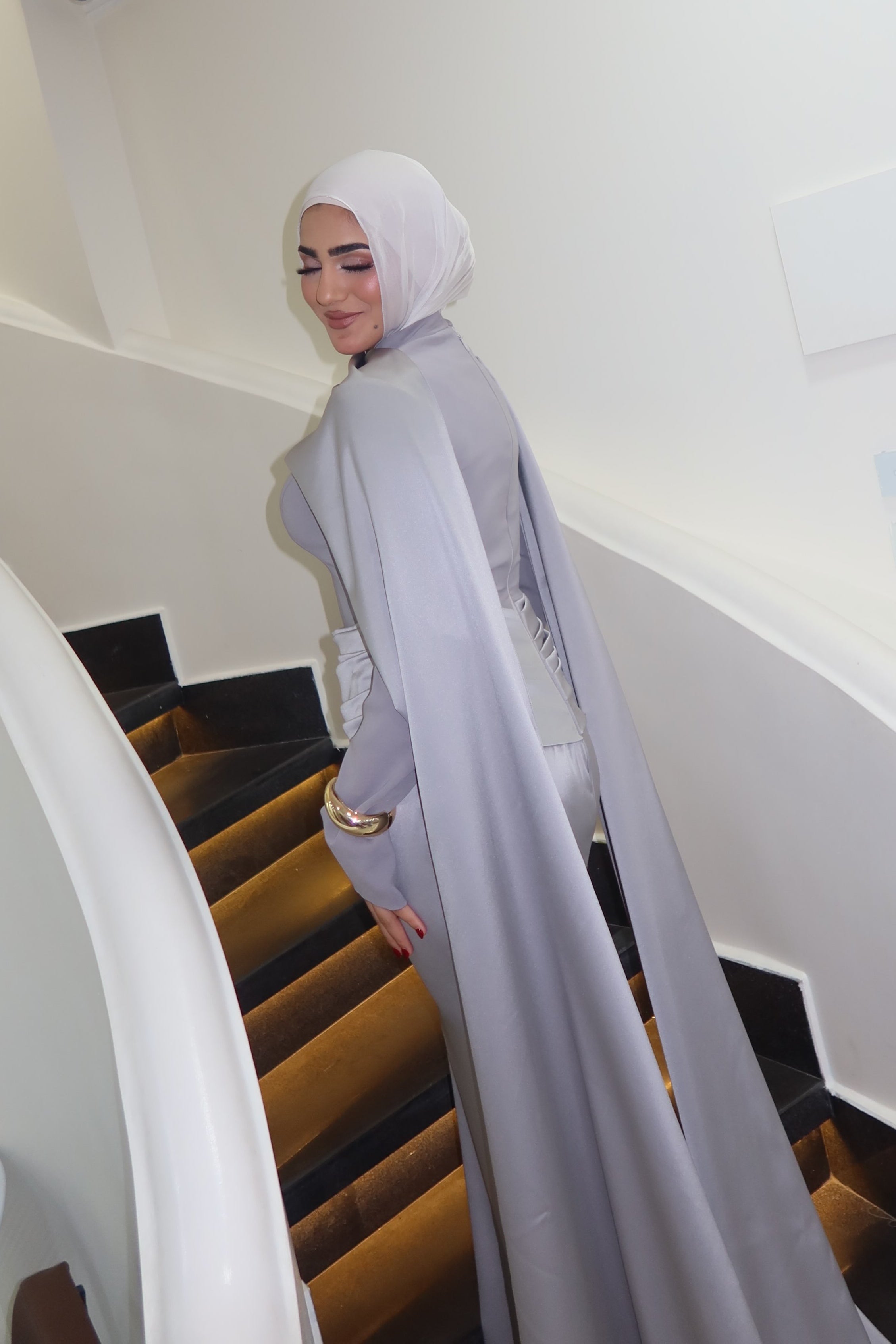 Zainab Ruched Waist Cape Satin Maxi Dress