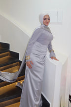 Zainab Ruched Waist Cape Satin Maxi Dress
