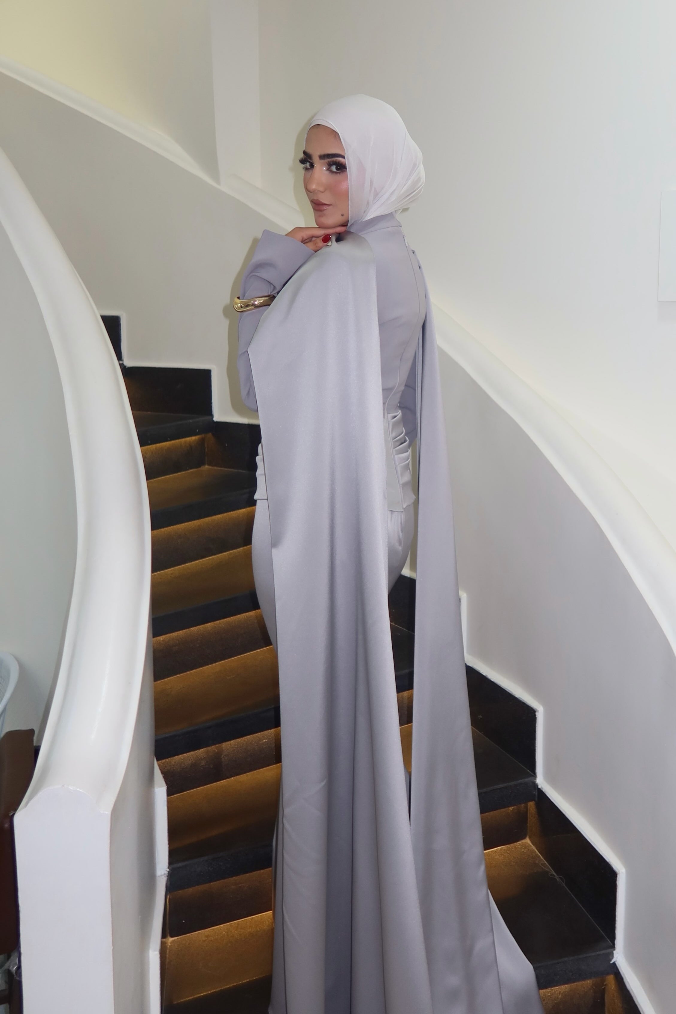 Zainab Ruched Waist Cape Satin Maxi Dress