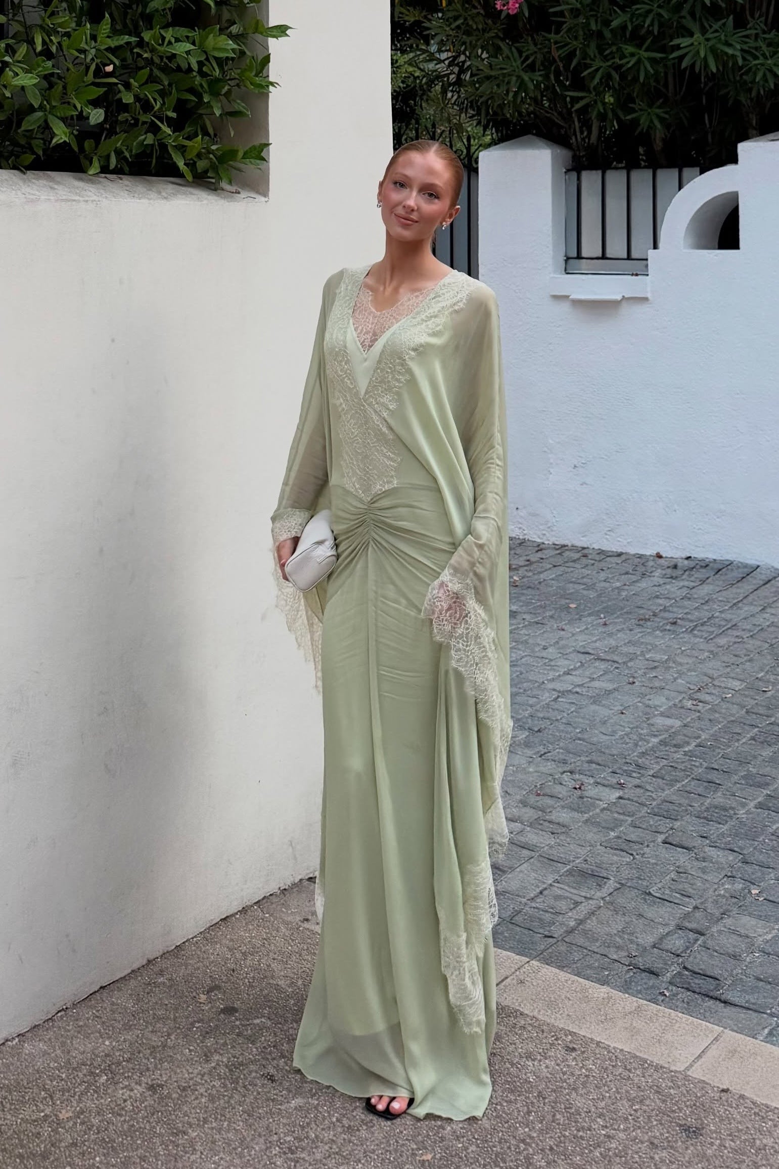 Sara Lace Trim Chiffon Kaftan Maxi Dress