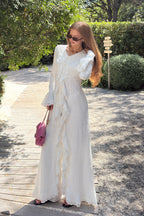 Zaral Ruffle Lace Flare Sleeve Maxi Dress