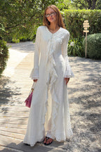 Zaral Ruffle Lace Flare Sleeve Maxi Dress