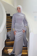 Zainab Ruched Waist Cape Satin Maxi Dress
