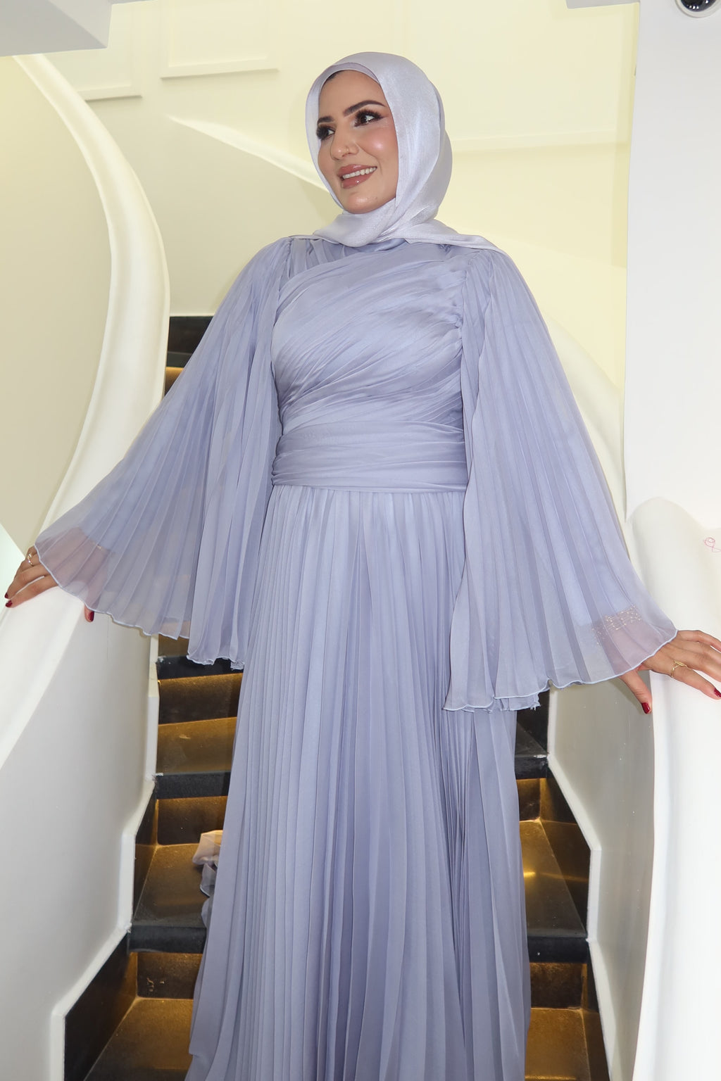 Safa Wrap Pleated Flare Sleeve Maxi Dress