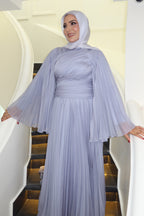 Safa Wrap Pleated Flare Sleeve Maxi Dress