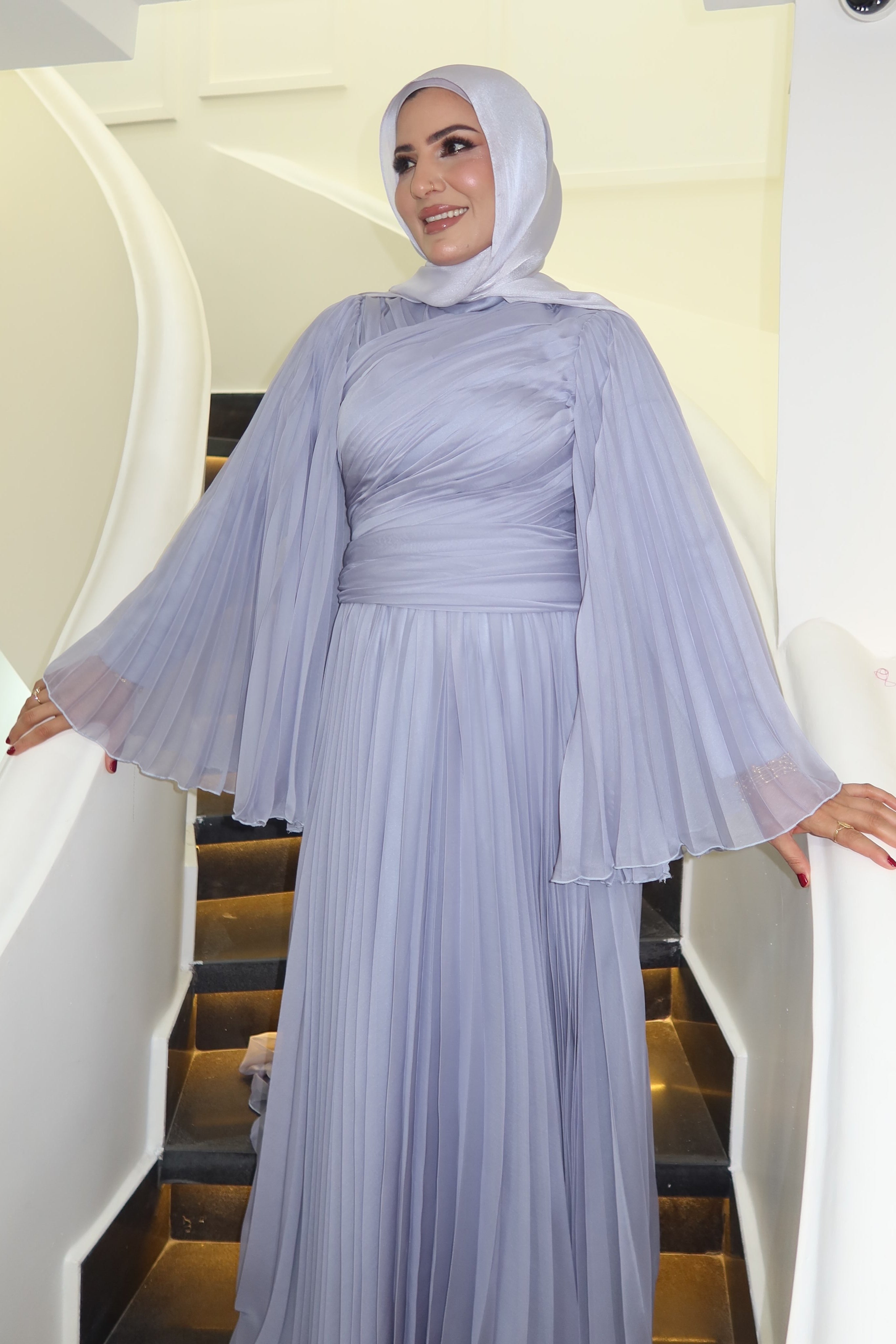 Safa Wrap Pleated Flare Sleeve Maxi Dress