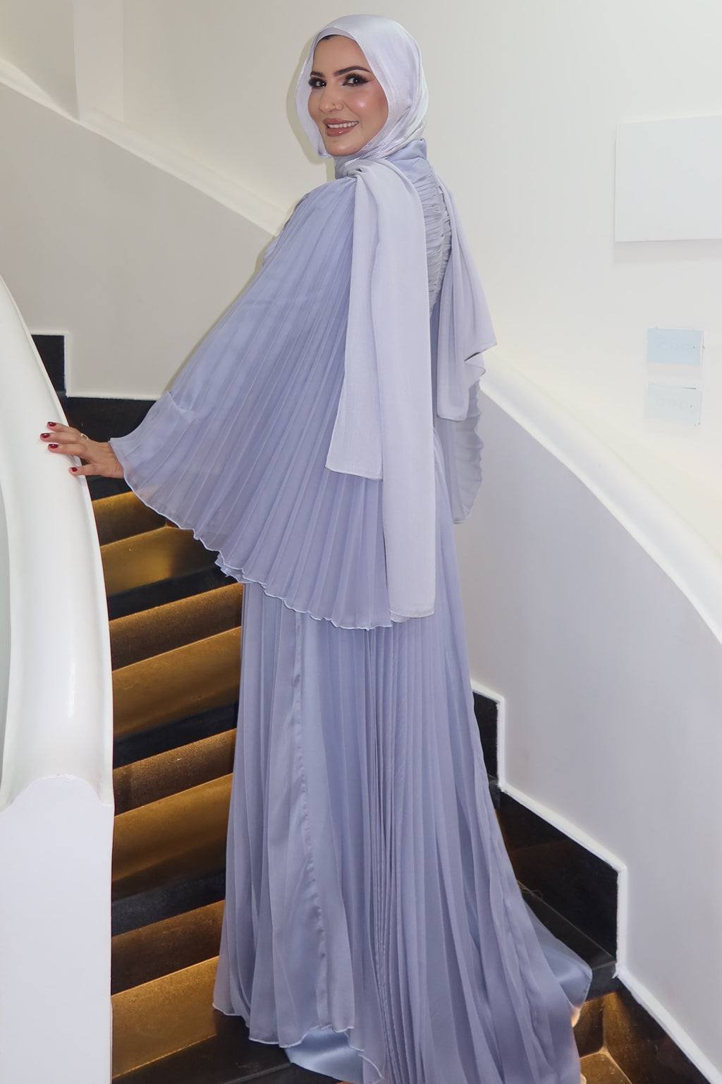 Safa Wrap Pleated Flare Sleeve Maxi Dress