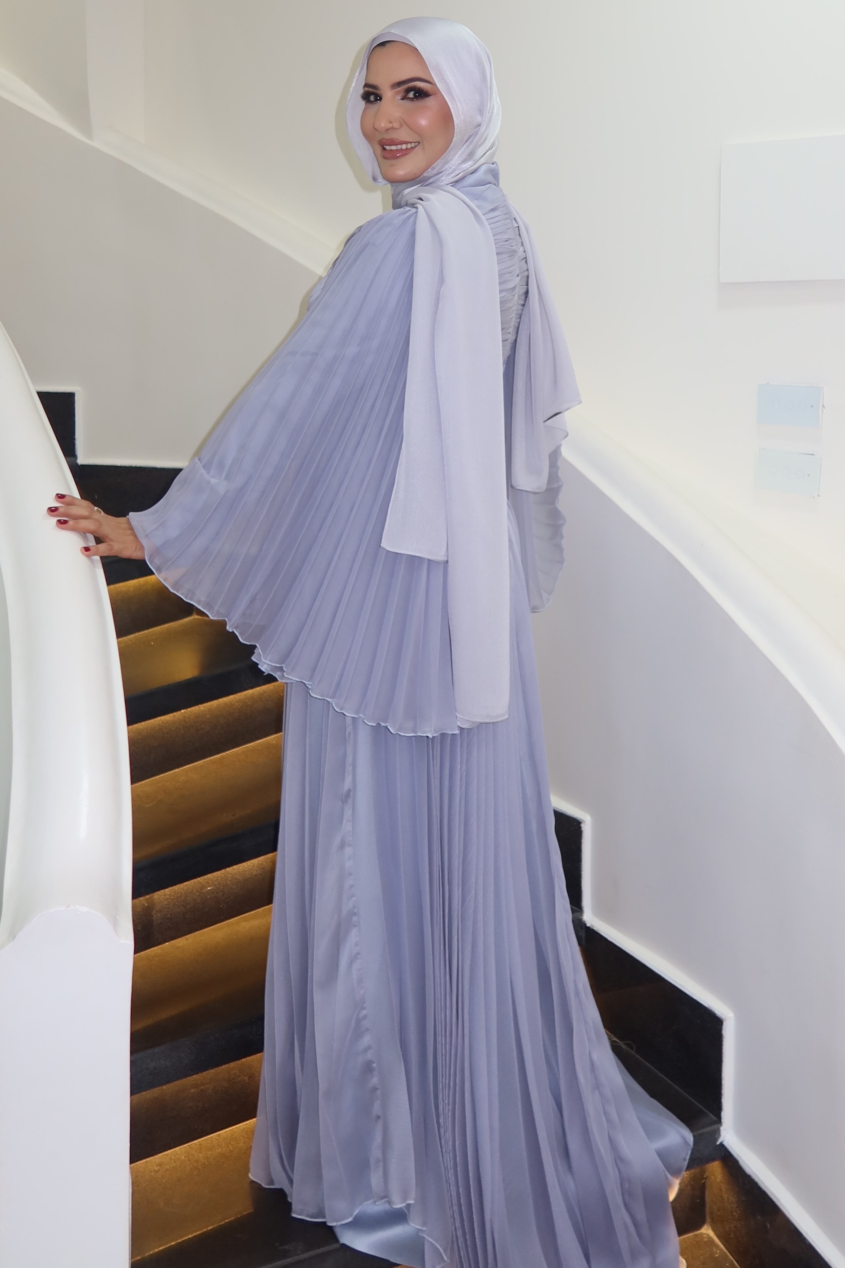 Safa Wrap Pleated Flare Sleeve Maxi Dress