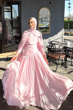 Maya Cross Neck Pleated Cape Maxi Dress