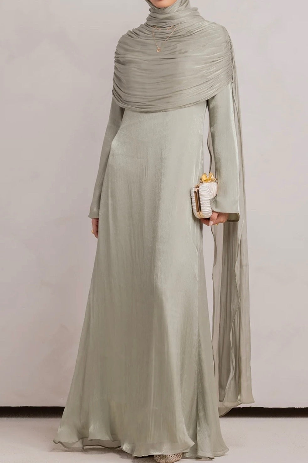 Zaina Crinkle Cape Shimmer Satin Abaya