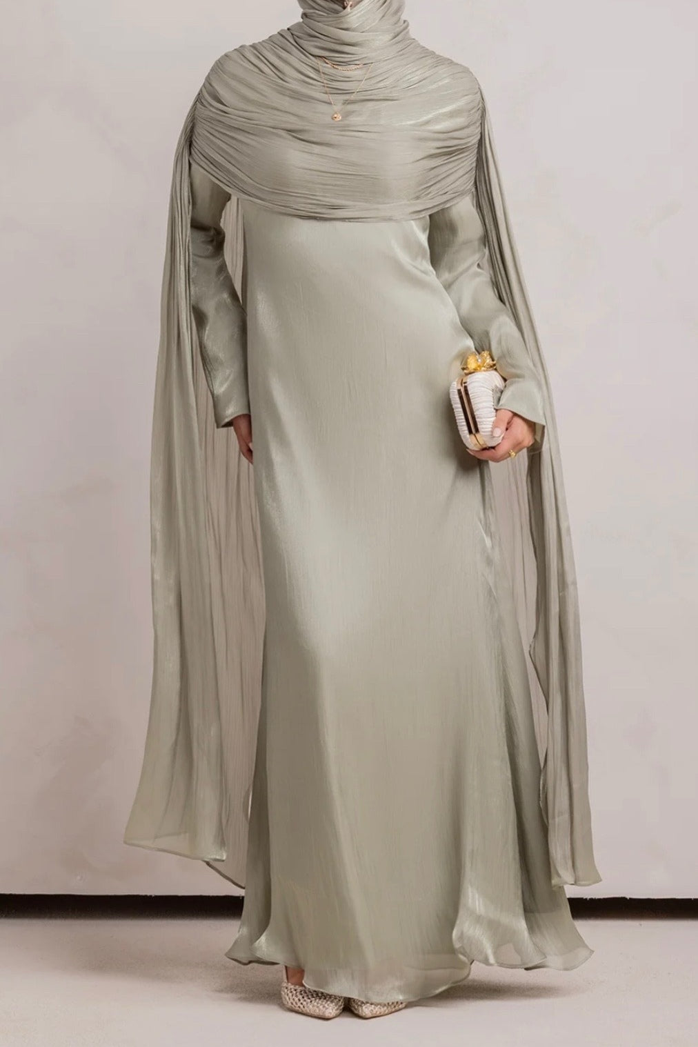 Zaina Crinkle Cape Shimmer Satin Abaya