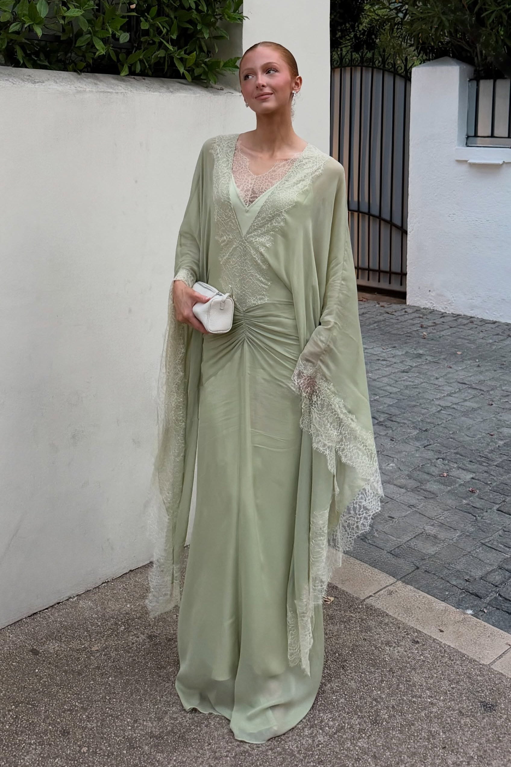 Sara Lace Trim Chiffon Kaftan Maxi Dress