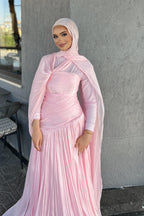 Maya Cross Neck Pleated Cape Maxi Dress