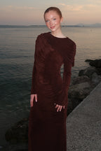 Elena Draped Ruched Long Sleeve Maxi Dress