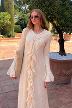 Zaral Ruffle Lace Flare Sleeve Maxi Dress