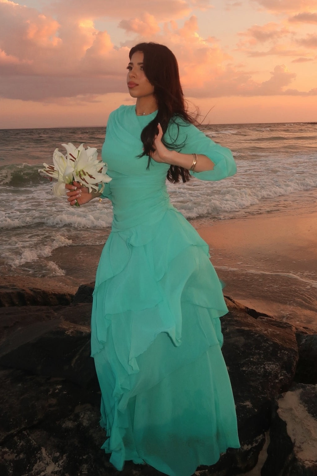 Elowen Ruffled Printed Chiffon Maxi Dress