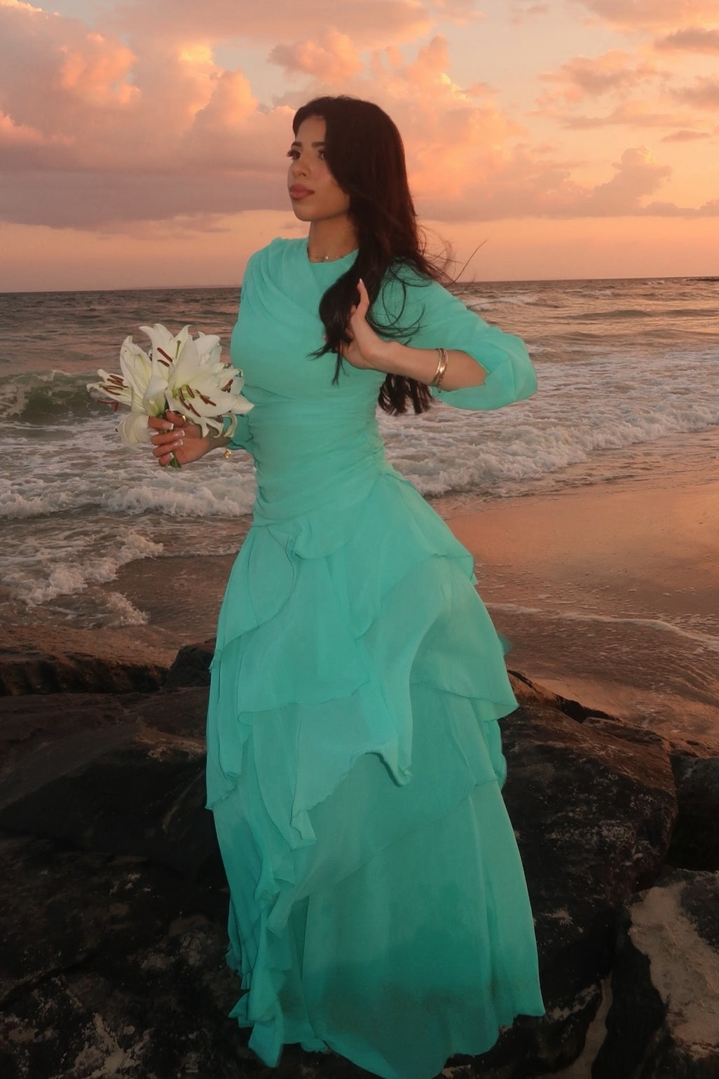 Elowen Ruffled Printed Chiffon Maxi Dress