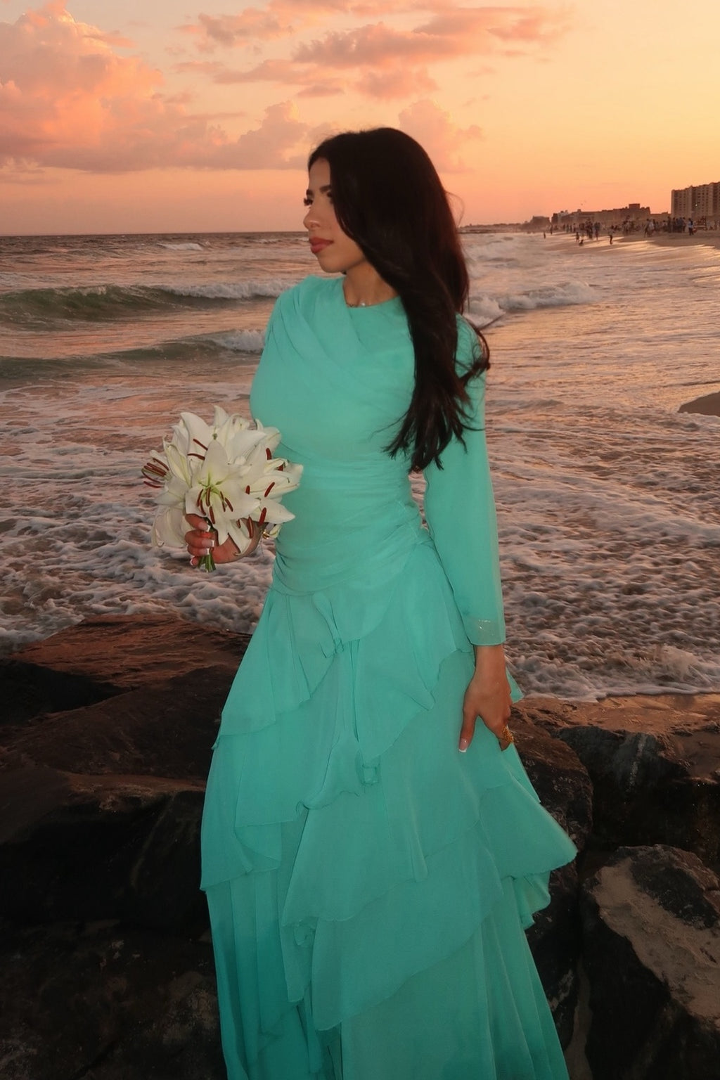 Elowen Ruffled Printed Chiffon Maxi Dress