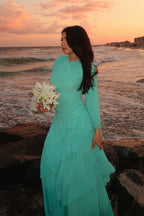 Elowen Ruffled Printed Chiffon Maxi Dress
