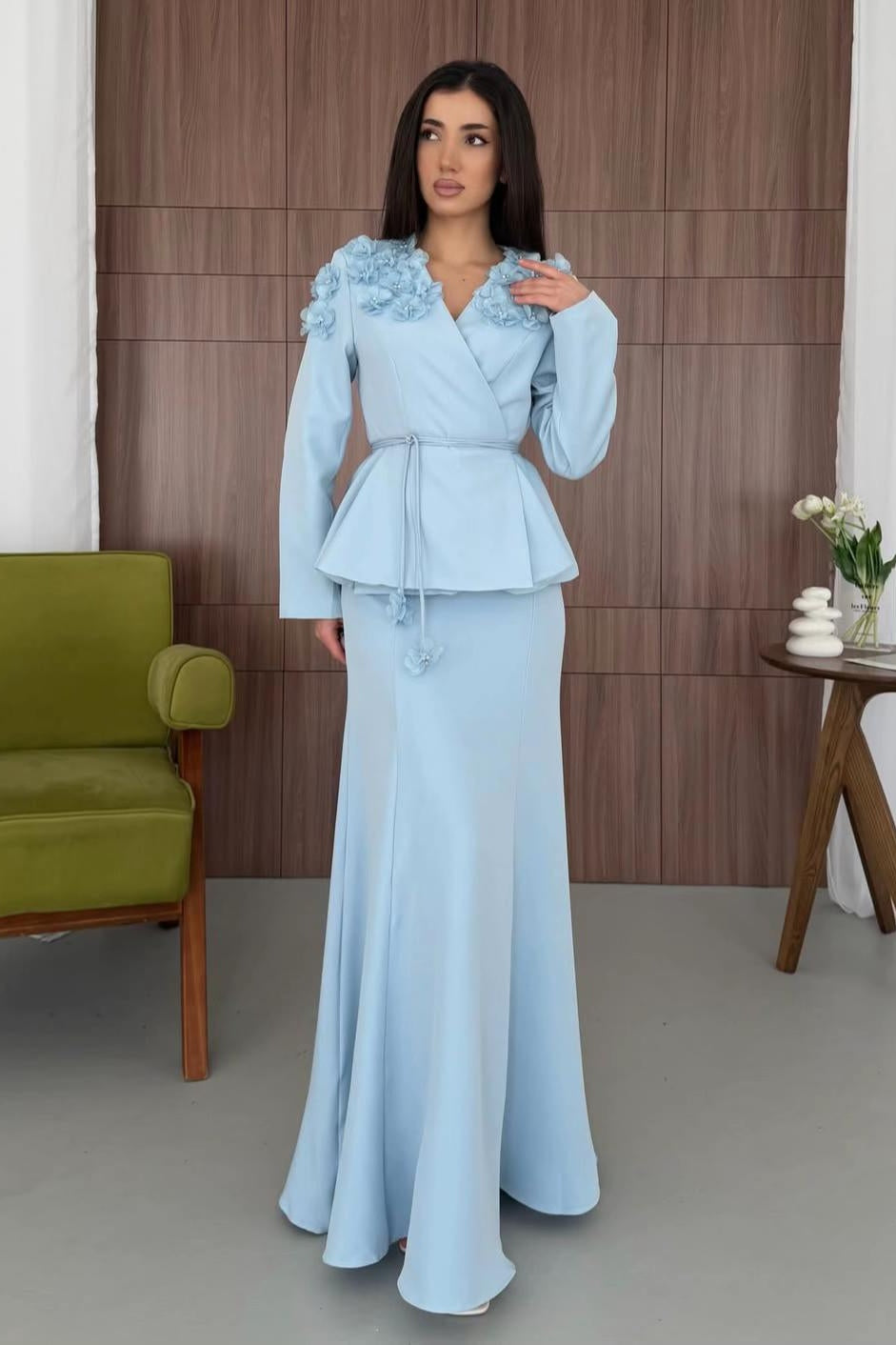 Sara Floral Peplum Wrap Skirt Co-ord-Blue
