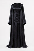 Mara Floral Satin Three‑Piece Abaya Suit-Black