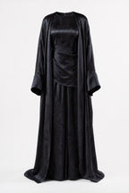 Mara Floral Satin Three‑Piece Abaya Suit-Black