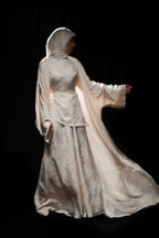 Mara Floral Satin Three‑Piece Abaya Suit-White